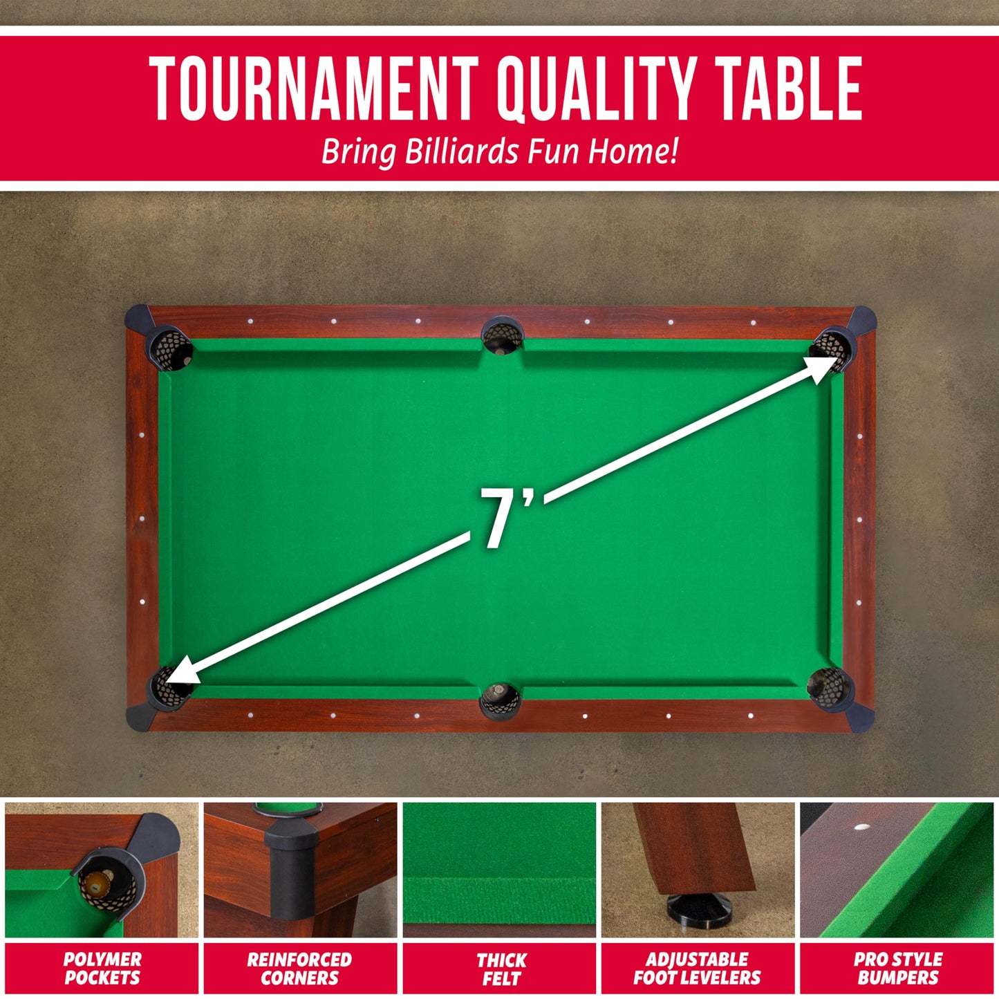 GoSports 7 ft Pool Table with Wood Finish - Billiards Game Room Table for Adults & Family - Accessories Not Included