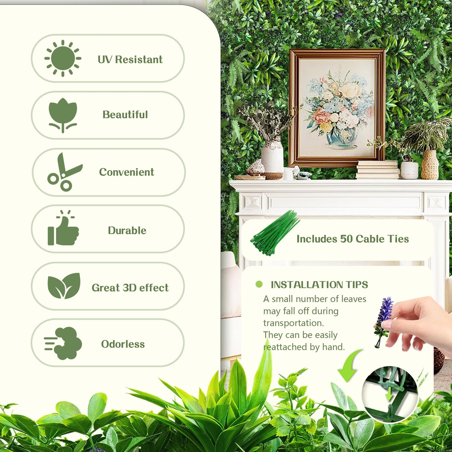 TTTM Artificial Hedge Grass Wall Panel: 20"x20" 24 Pcs Faux Boxwood Ivy Greenery Decor with UV Protection for Outdoor and Indoor Privacy Screen, Garden Fence, and Party Green Backdrop