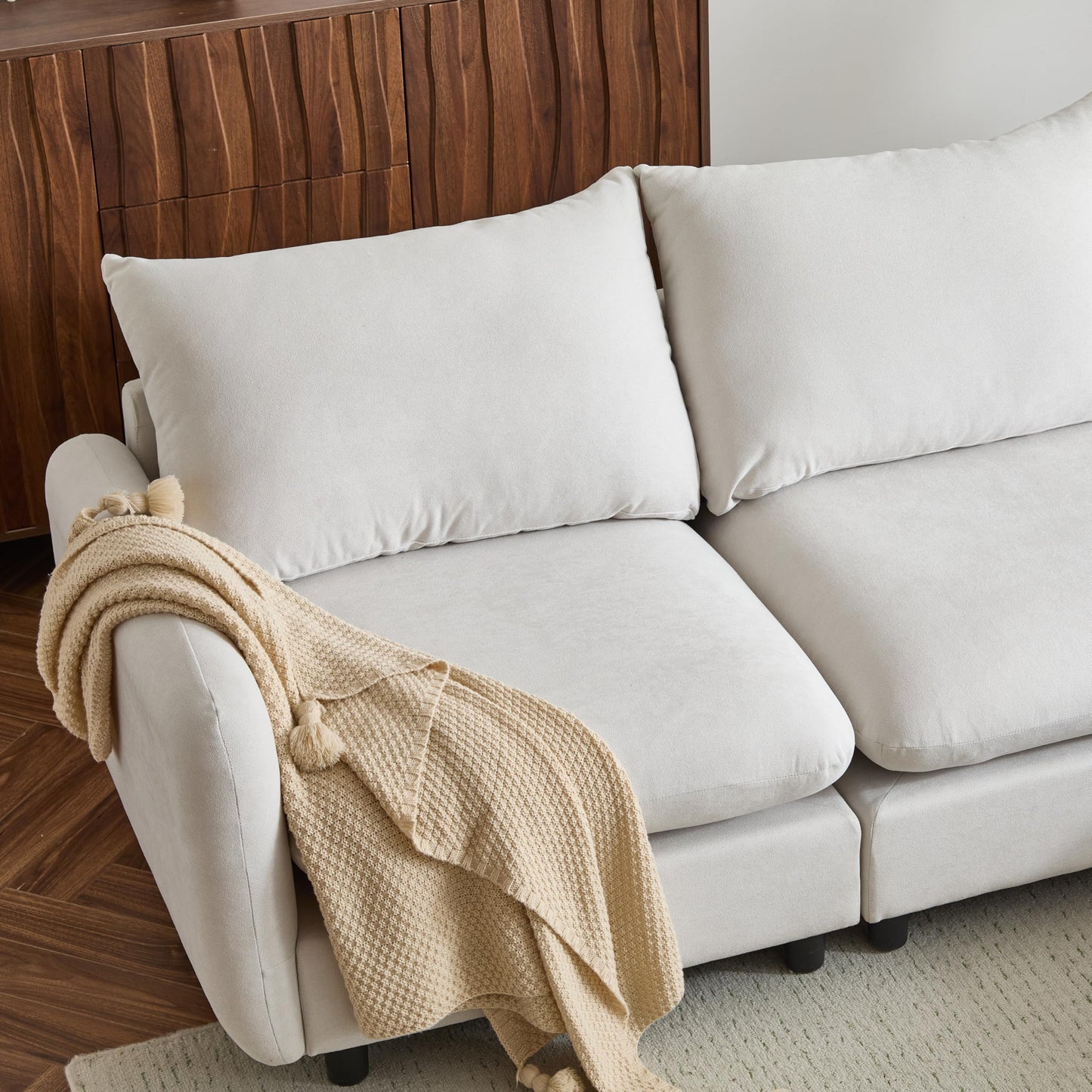 Christopher Knight Home Bricez 69" Loveseat, Upholstered Sofa, Modular Couch, Oversized Loveseat, Spacious Seating Sofa Couch, Comfort Sectional Corner Wooden Chair for Living Room Home Office, White