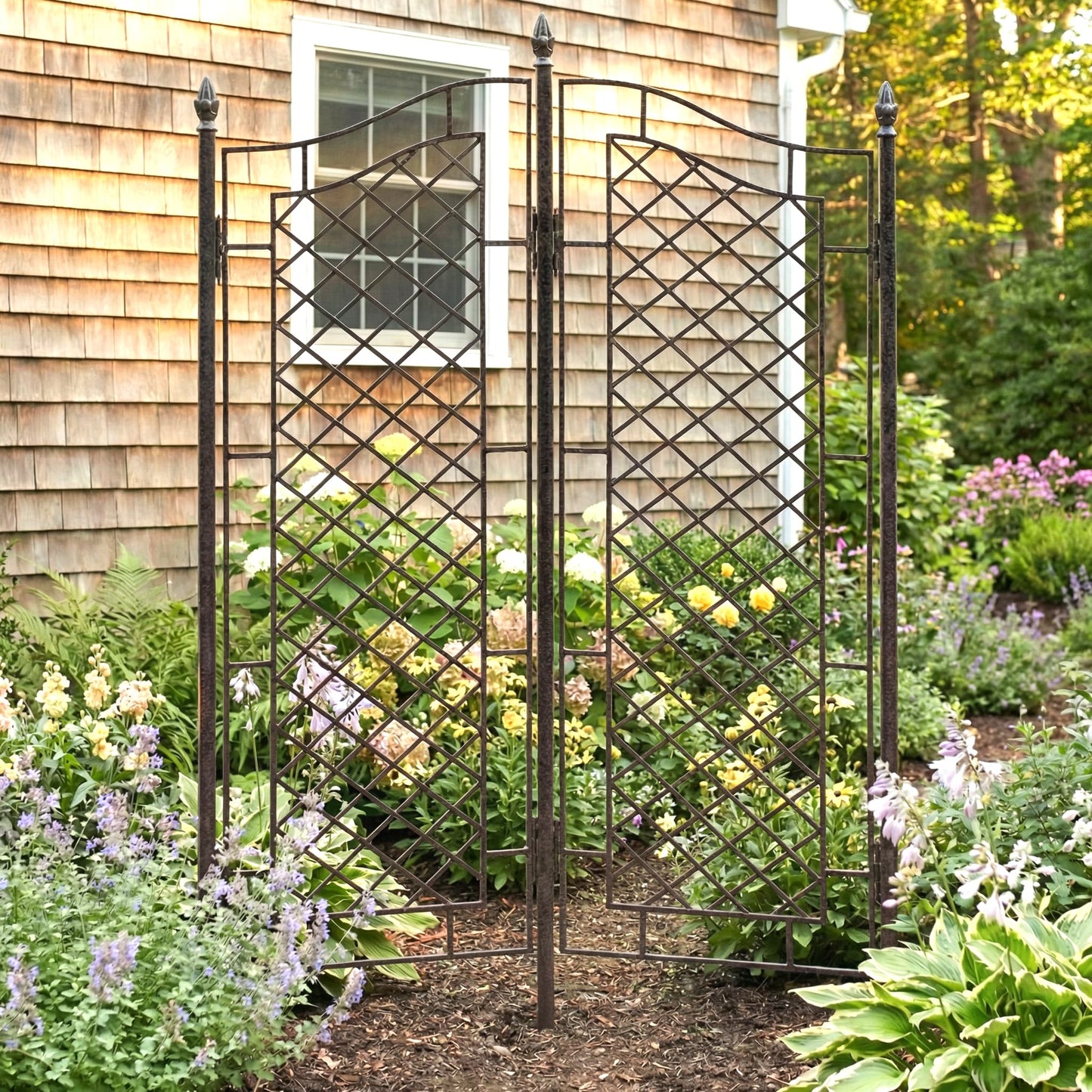 H Potter Large 2-Panel Garden Trellis 72" Installed Height, 75 lb Heavy Iron Privacy Screen, Freestanding Metal Outdoor Landscape Structure GAR573
