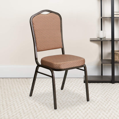 Flash Furniture 4 Pack HERCULES Series Crown Back Stacking Banquet Chair in Gold Diamond Patterned Fabric - Gold Vein Frame