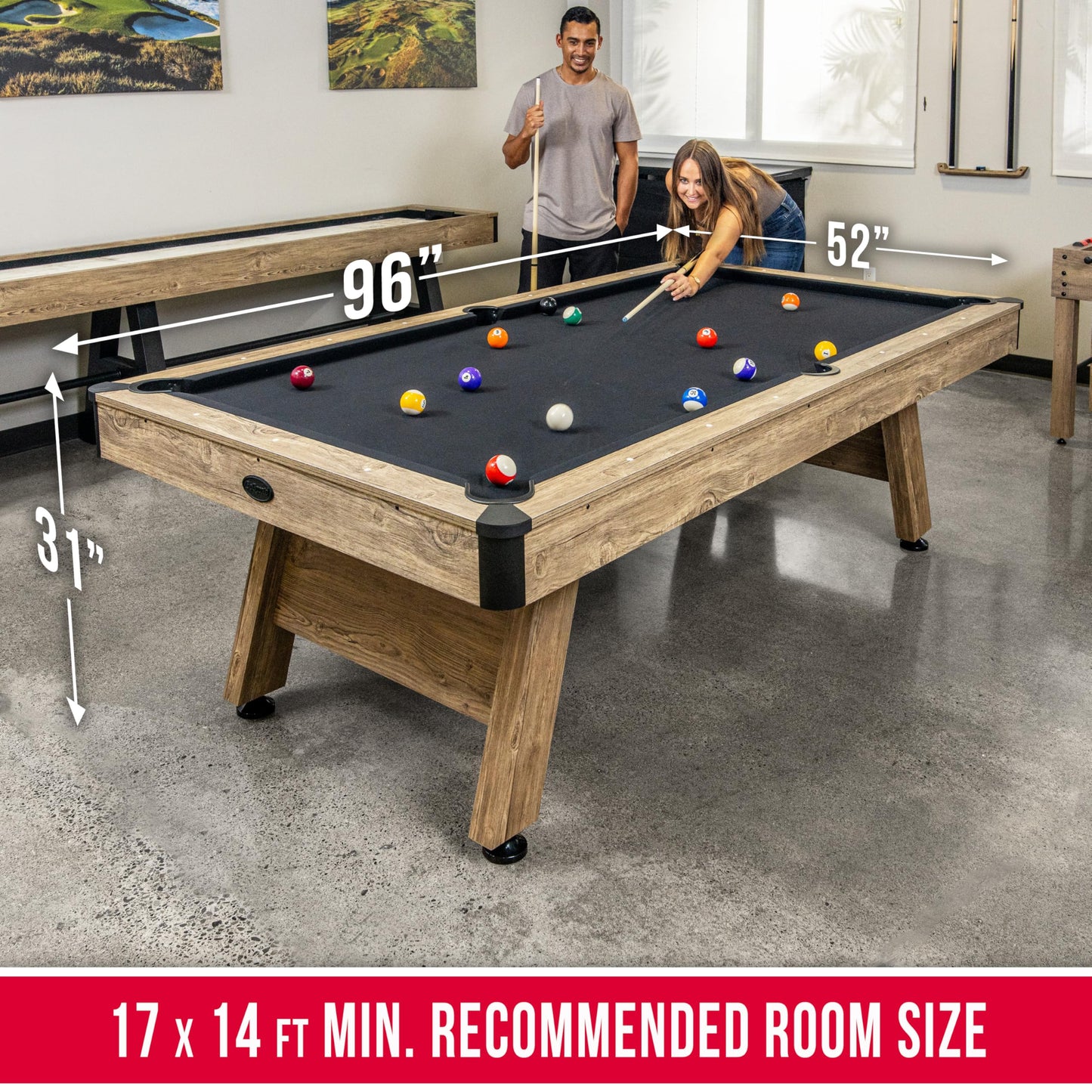 GoSports 8 ft Pool Tables with Wood Finish - Billiards Game Room Table for Adults & Family - Accessories Not Included - Black