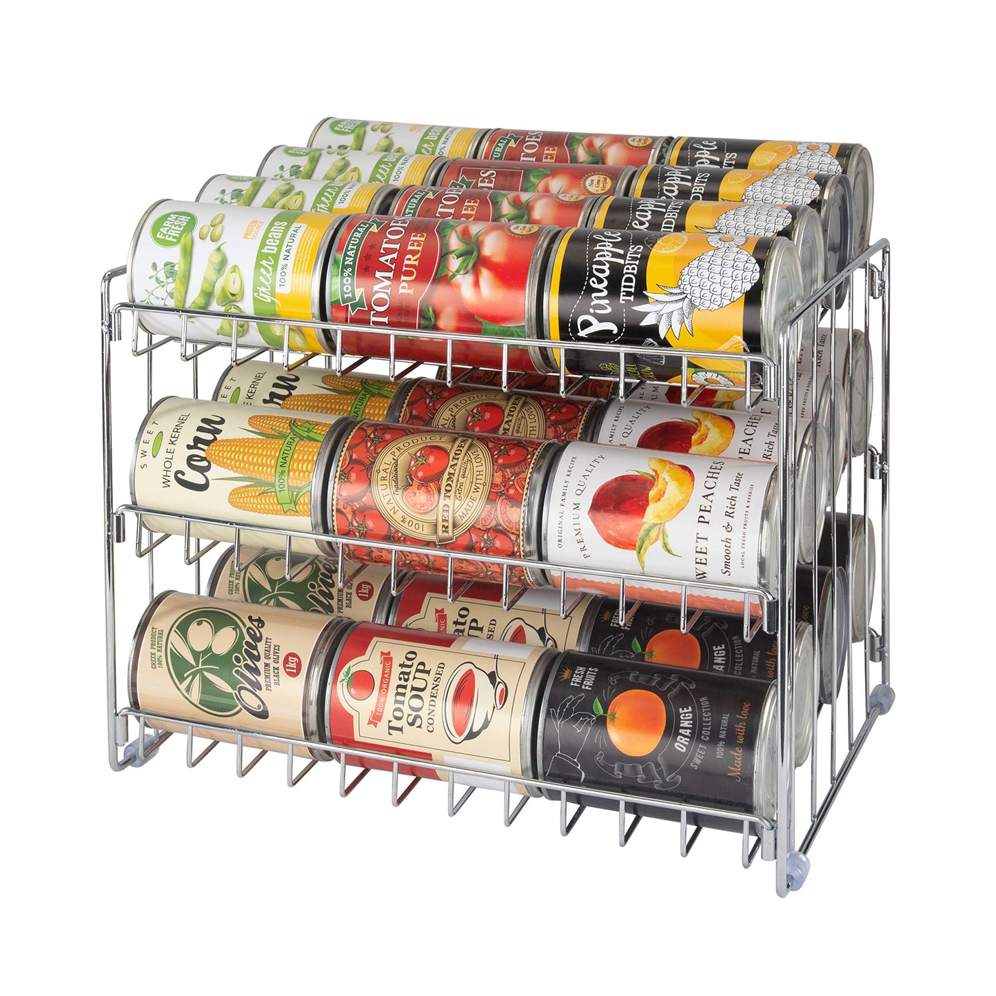 Kitchen Details 3 Tier Can Organizer | Chrome Steel Canned Food Storage Rack | Holds 36 Cans | Space-Saving Pantry & Cabinet Storage Solution | Easy Access to Canned Goods | Freestanding Design