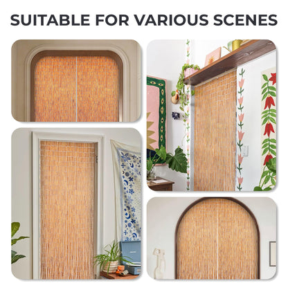 Natural Wooden Beaded Curtain with Solid Wood Beads, Hand-Painted Hanging Door Curtain, Natural Wood Doorway Beads, 36" x 79", 90 Strings, Handmade Wooden Room Divider for Doorways & Windows