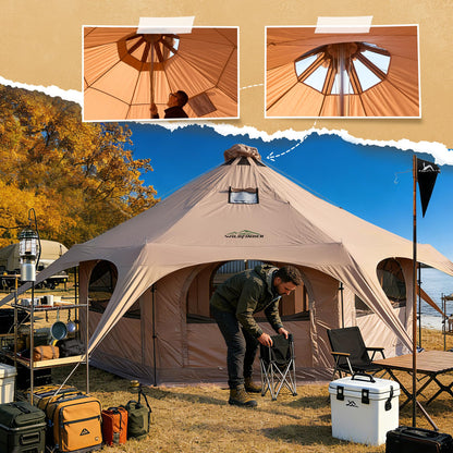 WildFinder 16.5ft Canvas Bell Tent, Large Yurt Tent with Stove Jack for Camping & Glamping, 55" High Walls, Maximum Space, Waterproof 4 Season Hot Tent with 8 Mesh Windows & Removable Floor