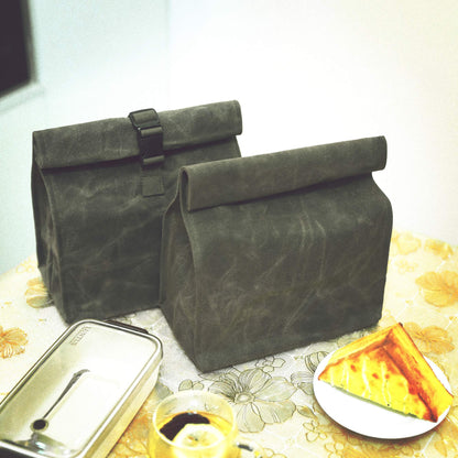 Kaaltisy Waxed Canvas Lunch Bags Heavy Duty Lunch Box Eco-friendly Reusable Lunch Sack with Hook and Loop Closure, Green, Hard Handfeel