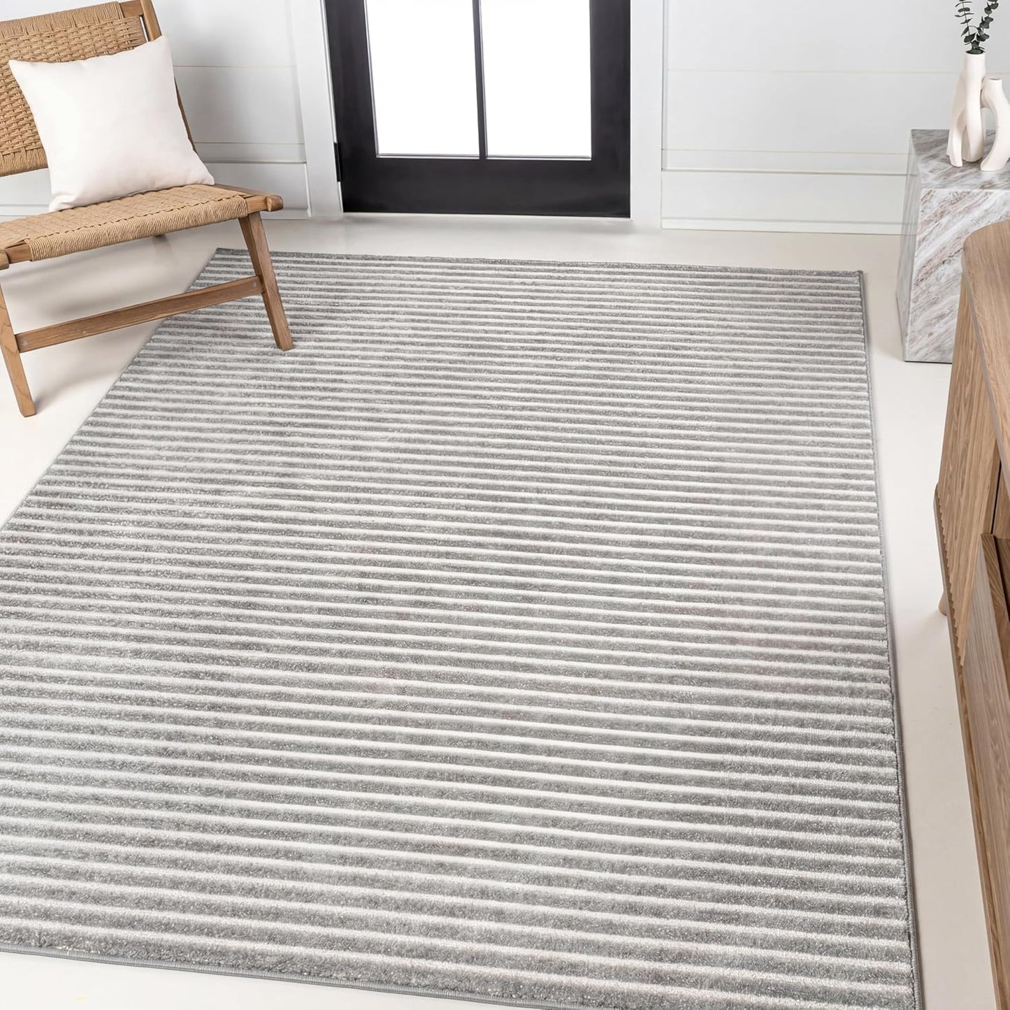 3x5, (SCN102D-3) JONATHAN Y Aarhus High-Low Striped Indoor/Outdoor Area Rug Gray/Ivory, Minimalist Geometric, Classic