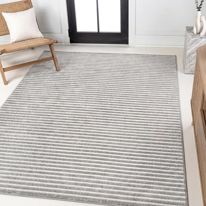 3x5, (SCN102D-3) JONATHAN Y Aarhus High-Low Striped Indoor/Outdoor Area Rug Gray/Ivory, Minimalist Geometric, Classic