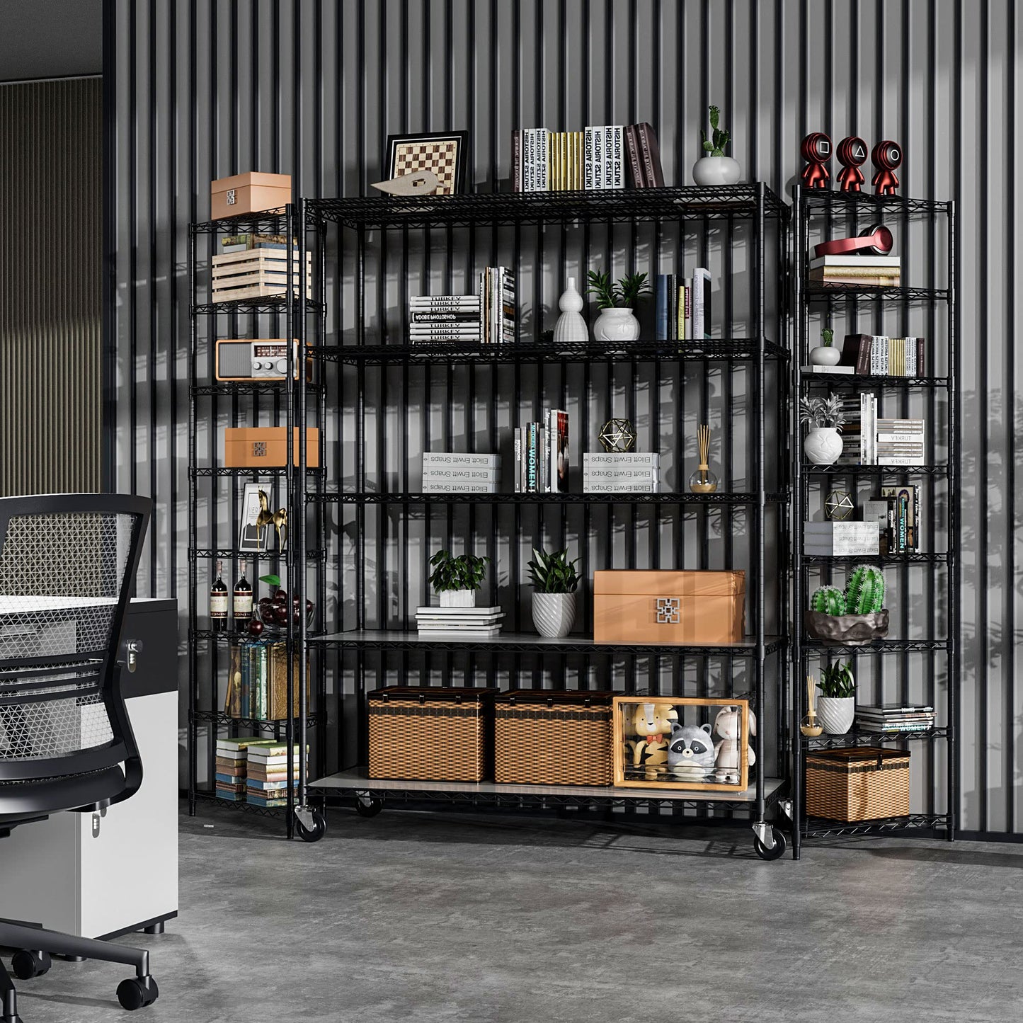 5 Tier 7500lbs Capacity NSF Metal Shelf Wire Shelving Unit, Heavy Duty Adjustable Storage Rack with Wheels & Shelf Liners for Commercial Grade Utility Steel Storage Rack, Black - 82"H x 60"L x 24"D