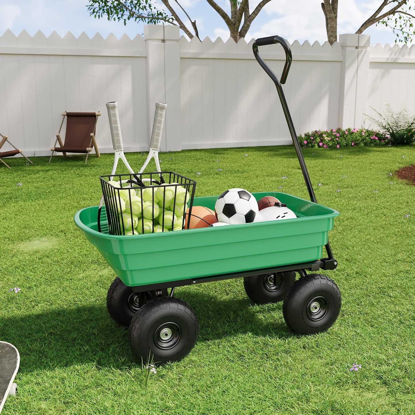 Tedyle Heavy Duty Garden Dump Cart – 4 Cu.Ft. Yard Wagon with 10-Inch No-Flat All-Terrain Wheels, 180° Rotating Handle & Quick-Release Dumping, Perfect for Outdoor Gardening, Farms & Lawns