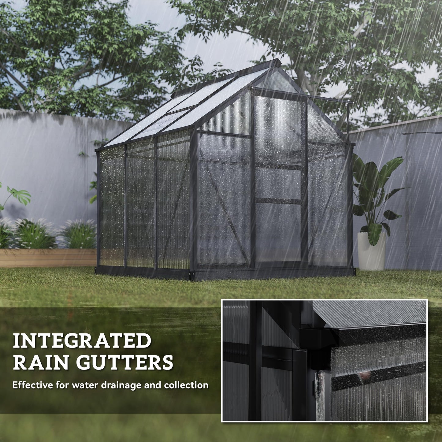 Outsunny 6' x 6' Greenhouse for Outdoors, Polycarbonate Greenhouse with Rain Gutter and Roof Vent, Aluminum Walk-in Green Houses for Outside for Patio Backyard Garden, Gray