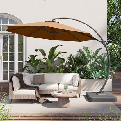 LAUSAINT HOME Outdoor Patio Umbrella with Base included, 12 FT Deluxe Curvy Cantilever Umbrella Offset Hanging umbrella with 360° Rotation for Market, Pool, Garden, Backyard, Deck (Tan, 12 FT)