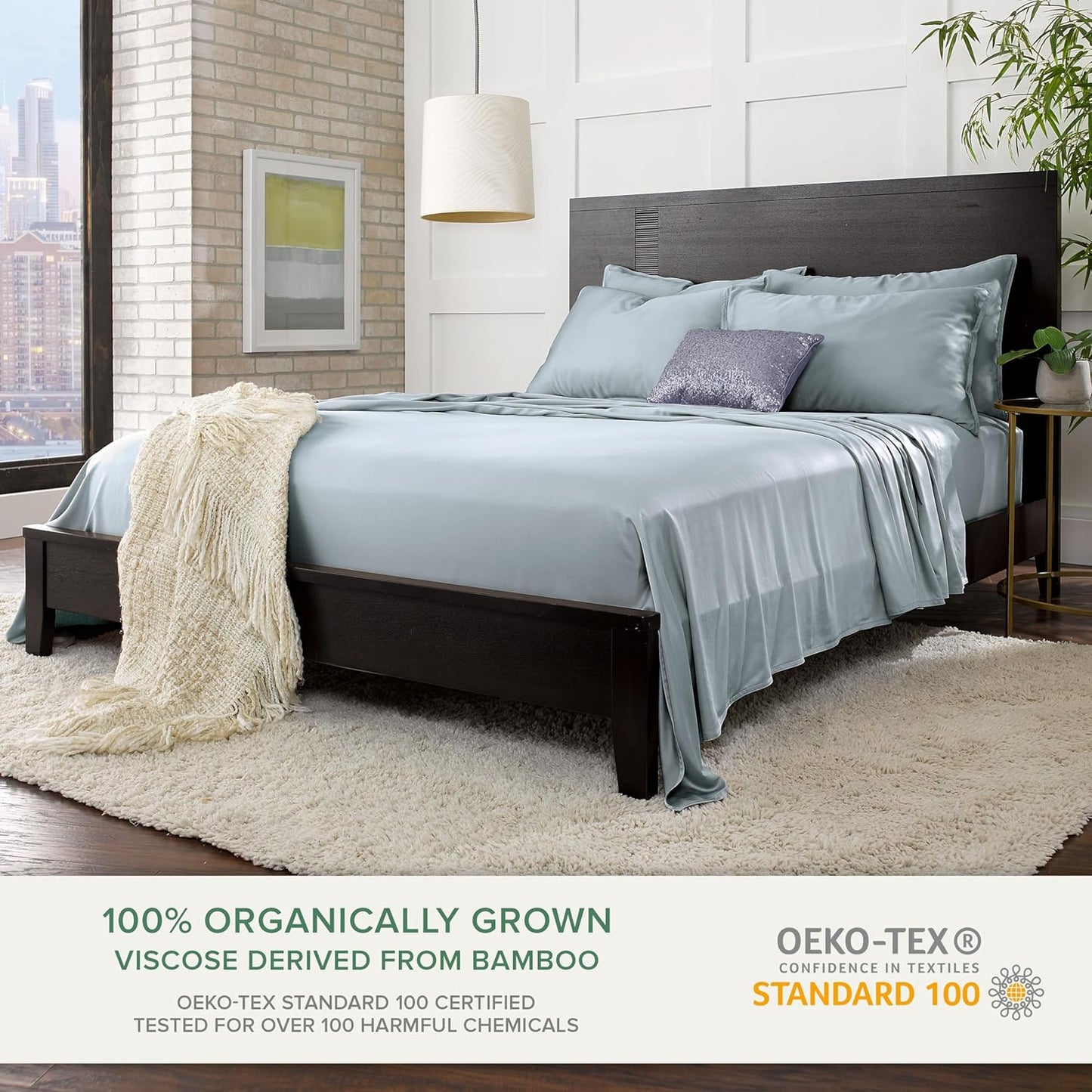 Pure Bamboo King Sheets - Luxuriously Soft 100% Organic Viscose Bed Sheet Set | Sterling Blue, Double Stitching