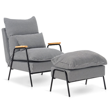 MCombo Accent Recliner Chair with Ottoman, Modern Fabric Armchair, Upholstered Sofa Bed for Living Room Bedroom, Small Space 4055 (Black Frame, Houndstooth)