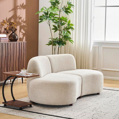 Merax 73" Curved Cloud Loveseat, Boucle Upholstered 2 Seater Sectional Sofa with Wooden Frame, Modern Curved Cloud Couch for Living Room, Cozy Leisure Couches, Easy Assembly, Beige