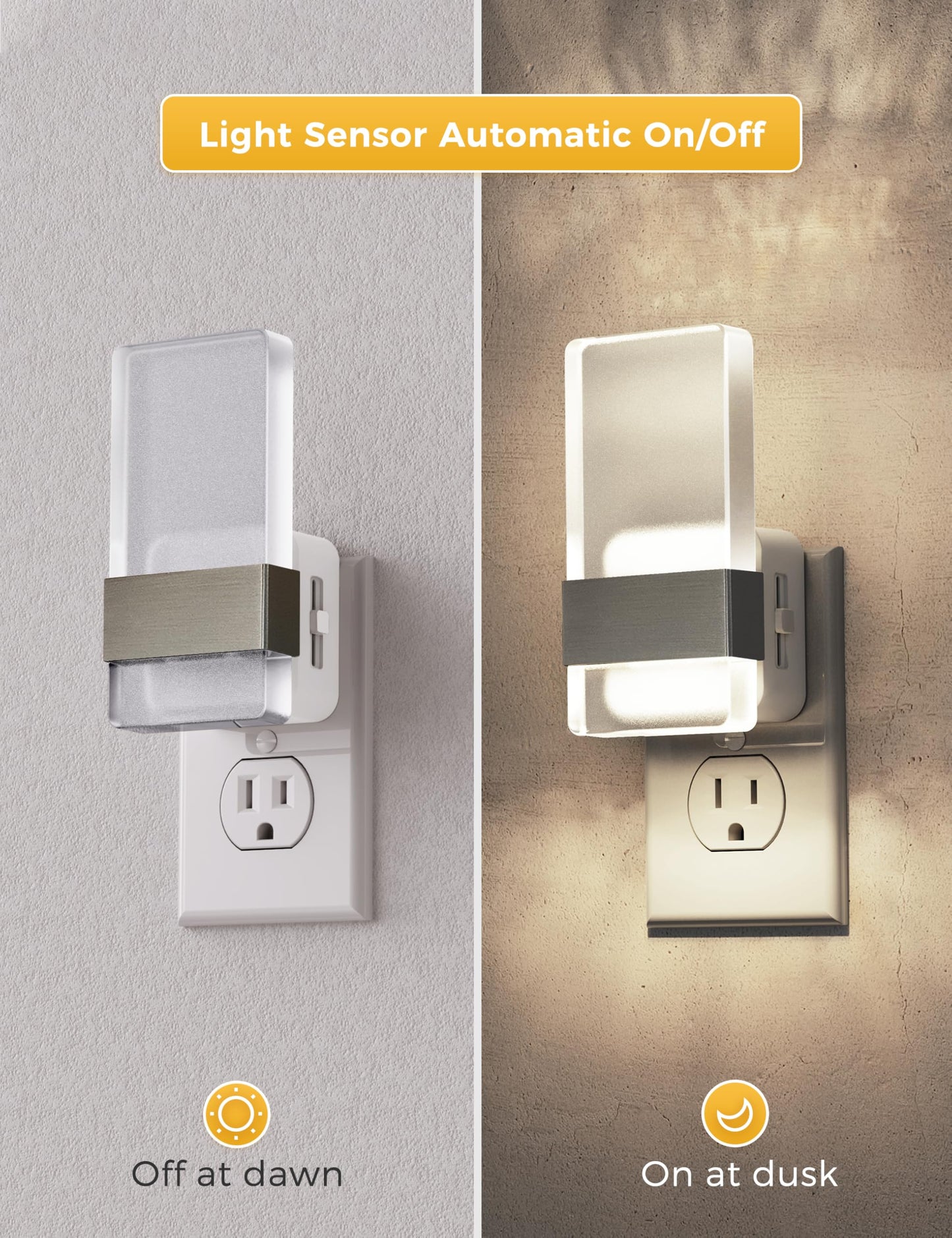 L LOHAS LED Night Lights Plug Into Wall, 2 Pack Plug in Night Light LED with Dusk to Dawn Sensor, 0-100LM Dimmable Nightlight, Wall Sconce-Style Design Nightlights for Bathroom, Hallway,Stairway,Gift