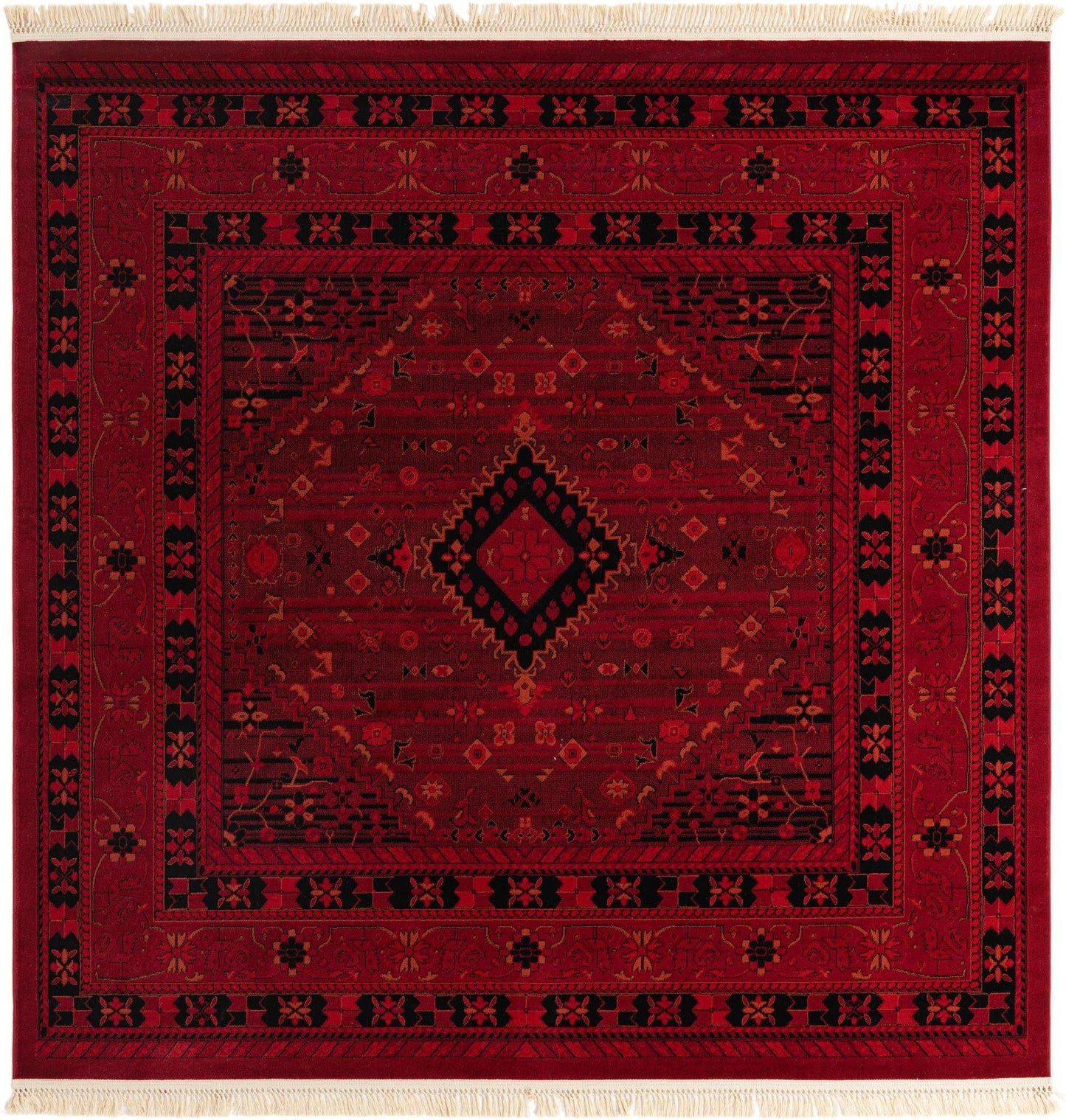 Unique Loom Tekke Collection Area Rug - Sheibani (7' 10" Square, Red/ Black)