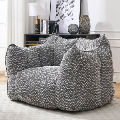 Large Grey Chenille Bean Bag Chair for Adults, Oversized Comfy Lounger for Living Room, Bedroom, Gaming, Reading, Watching TV, 47.2" x 36.2" x 30.7"