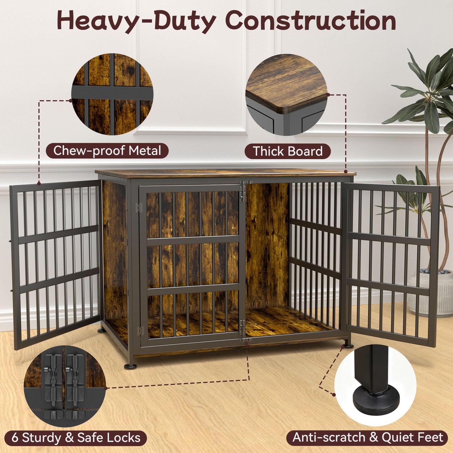 CABZOON 42'' Dog Crate Furniture Large Breed Dog Crate Dog Kennels for Inside Wooden Dog Crates End Table Heavy Duty Indoor Combination Cage for Medium to Large Dogs Walnut