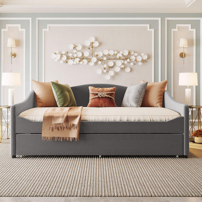 Merax Full Size Upholstered Daybed with Light and Trundle, Gray Teddy Fleece Sofa Bed Modern Wooden Platform Bed Frame for Bedroom, Living Room, Guest Room, Apartment