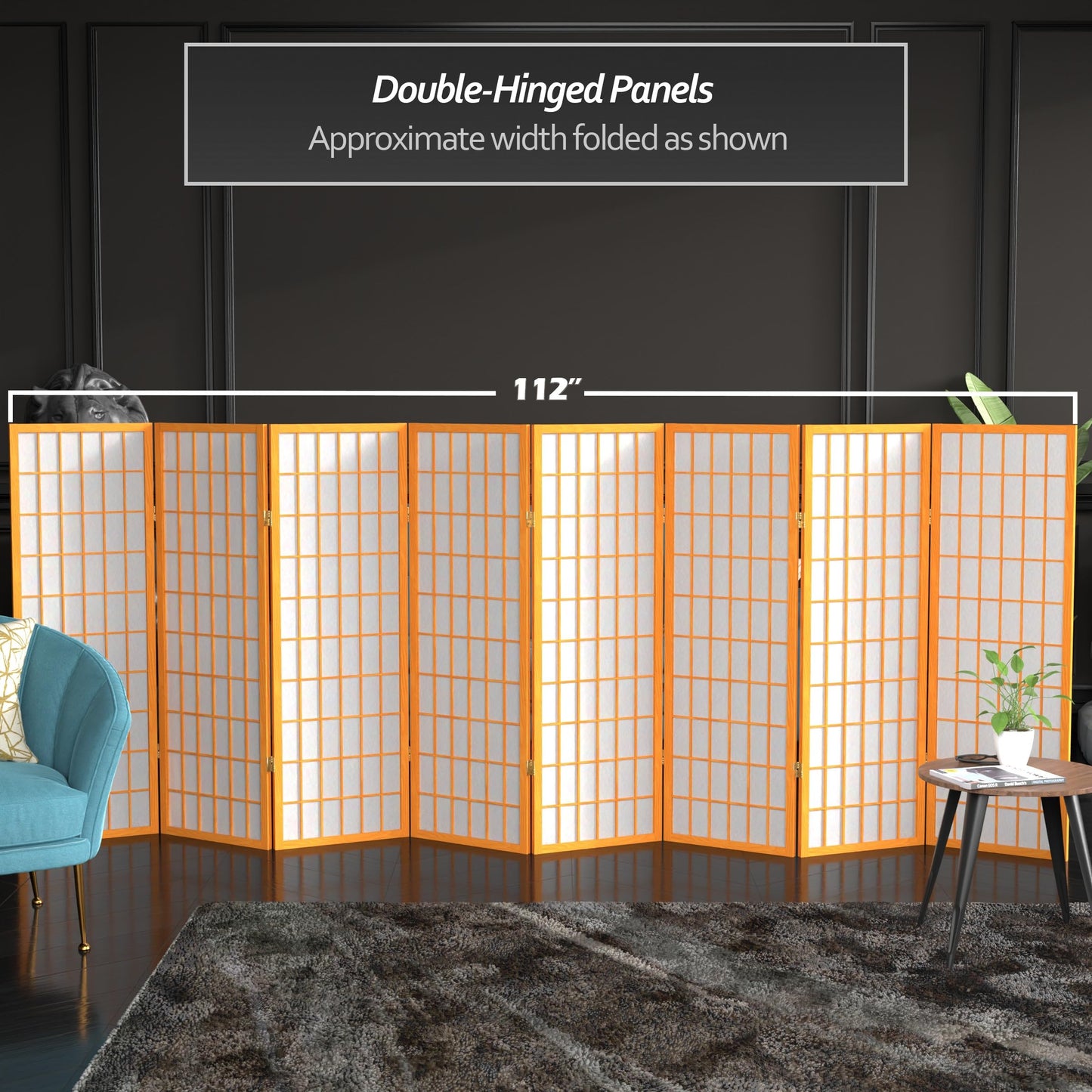 4 ft. Short Window Pane Shoji Screen - Honey - 8 Panels