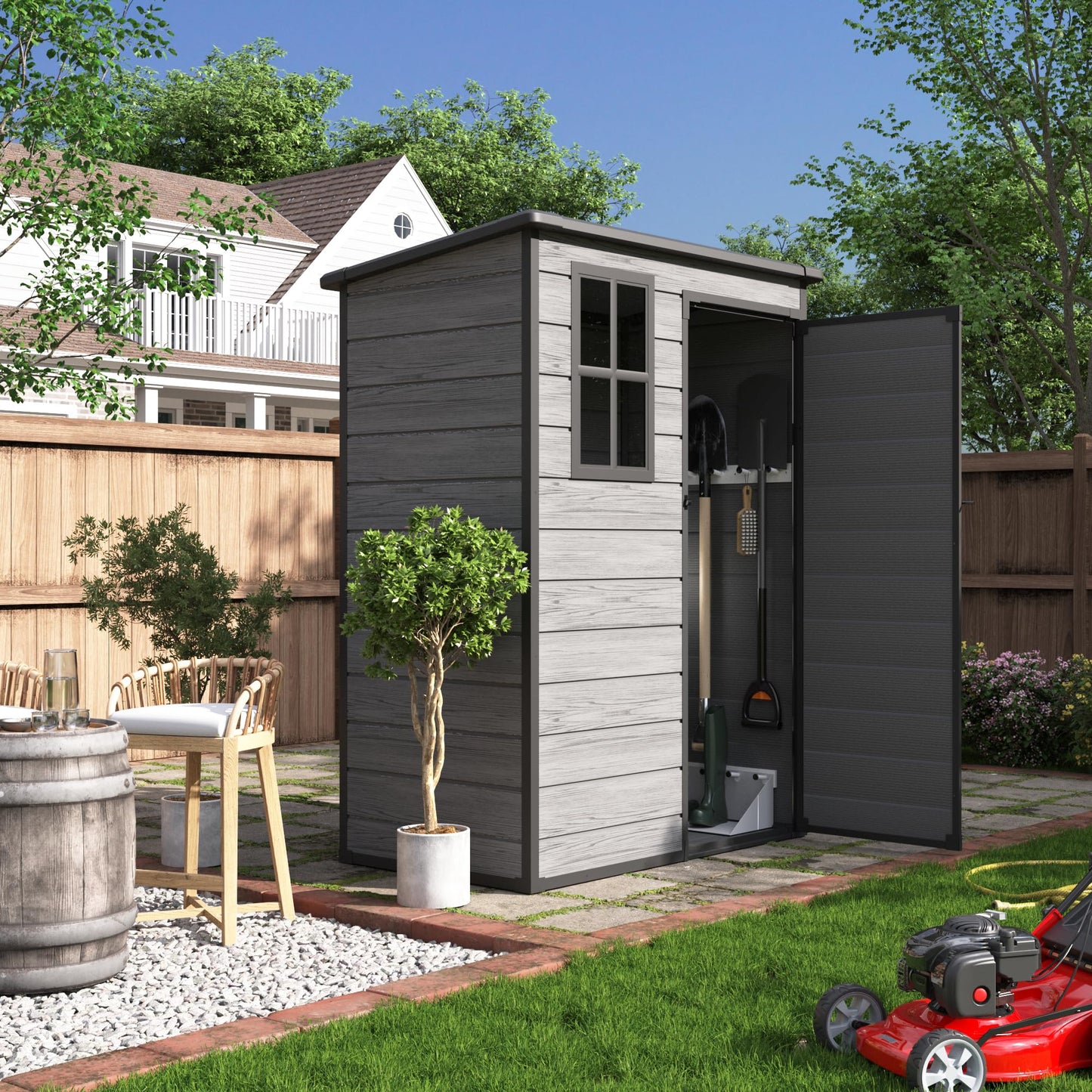 UDPATIO Outdoor Storage Shed 5x3 FT, Plastic Garden Shed for Bike, Garbage Can, Tool, Outside Resin Shed with Lockable Door for Backyard, Patio, Lawn, Dark Grey