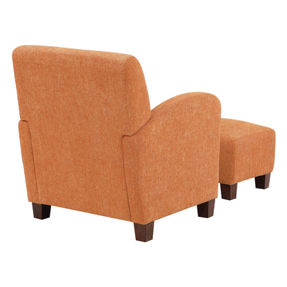 OSP Home Furnishings Aiden Club Accent Chair and Matching Ottoman with Medium Espresso Legs, Herringbone Orange Fabric