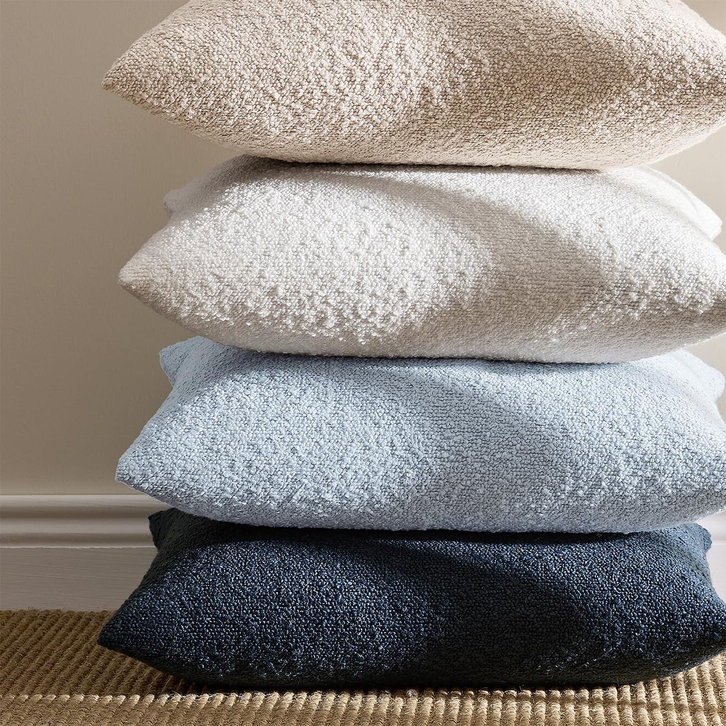 Pack 2 Cozy 18 18 Inch ANRODUO of Textured Boucle Throw Pillow Covers Soft Oatmeal Decorative Accent Solid Pillow Cases