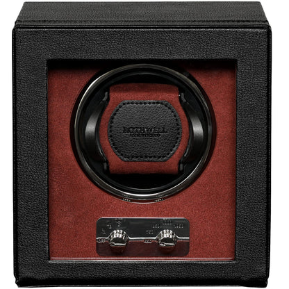 Gift Set 12 Slot Leather Watch Box with Valet Drawer & Matching Single Watch Winder - Luxury Case Display Organizer, Locking Mens Jewelry Watches Holder, Men's Storage Boxes Glass Top Black/Red