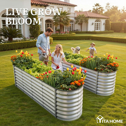 YITAHOME 8x2x2ft Large Raised Garden Bed Kit, 24" Tall 9 in 1 Galvanized Metal Planter Box with Gloves and Safety Rubber, Outdoor Above Ground Planters for Plants Vegetables Flowers, Silver