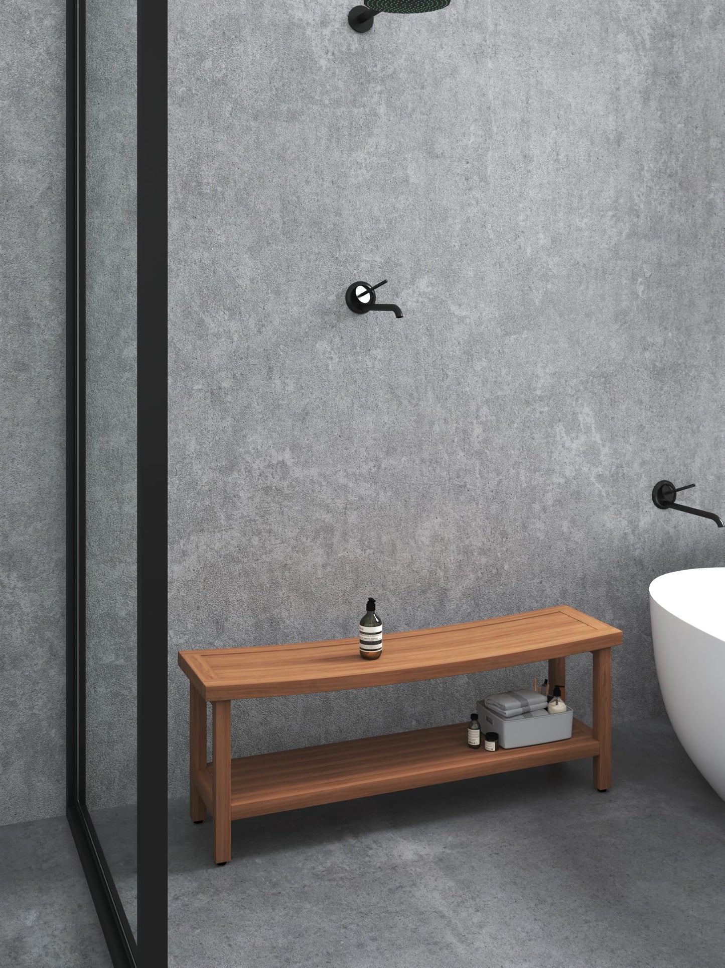 Patented 48" Sumba Estate Teak Shower Bench with Shelf