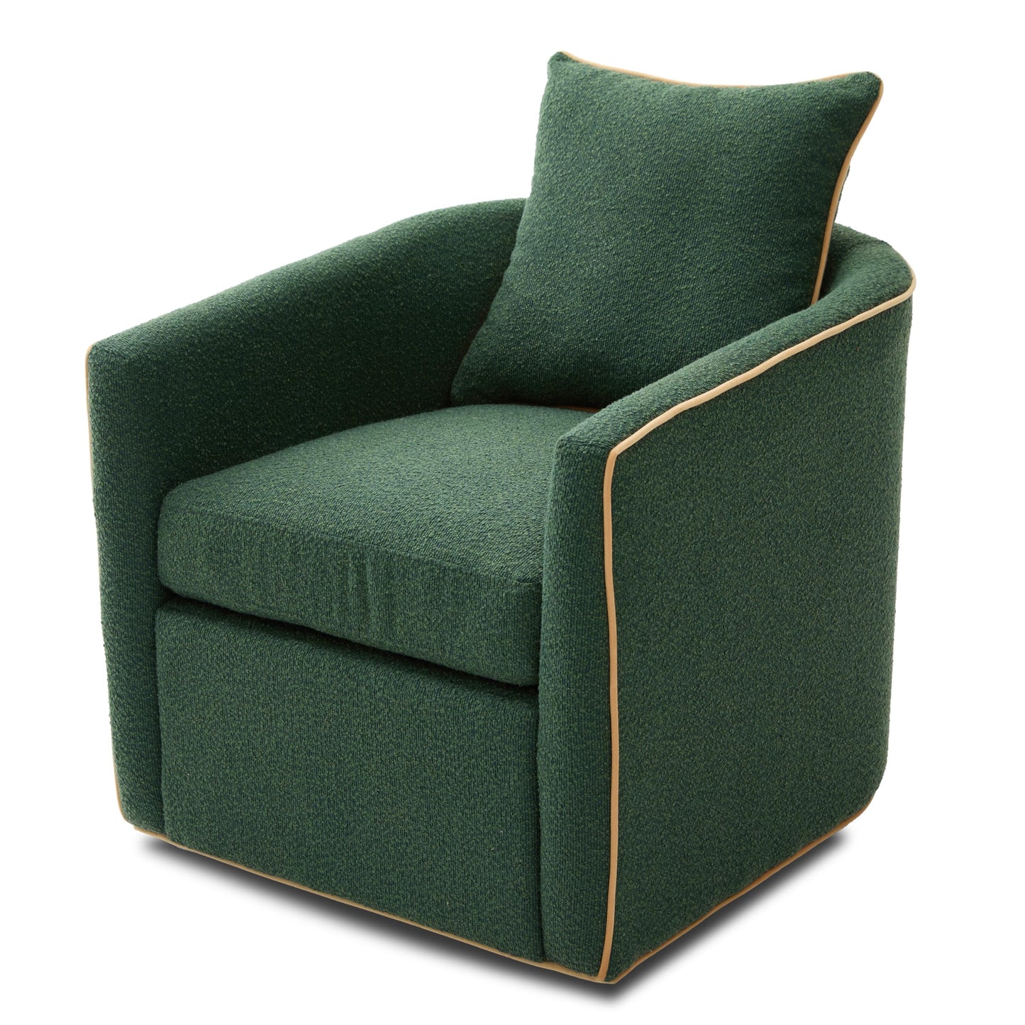 Christopher Knight Home Arlo 360° Swivel Accent Chair for Living Room, Bouclé Upholstered Rotating Lounge Chair Indoor, Barrel Swivel Chair with Iron Frame, Curved Armrest and Padded Seat, Green