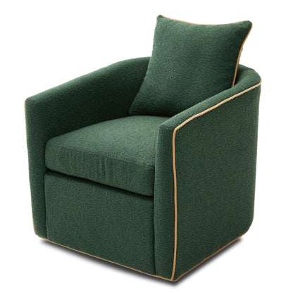 Christopher Knight Home Arlo 360° Swivel Accent Chair for Living Room, Bouclé Upholstered Rotating Lounge Chair Indoor, Barrel Swivel Chair with Iron Frame, Curved Armrest and Padded Seat, Green