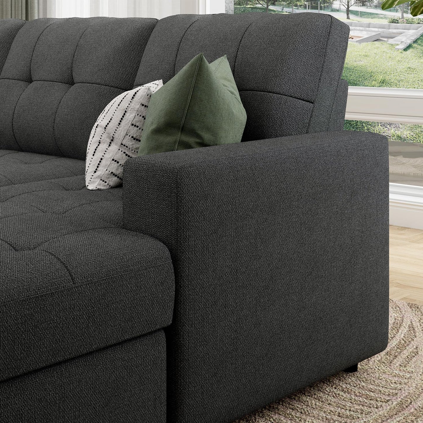 HONBAY Sectional Sleeper Sofa Pull Out Bed with Storage Chaise, Sleeper Sectional Sofa Couch, Sectional Sleeper Bed for Living Room, Dark Grey