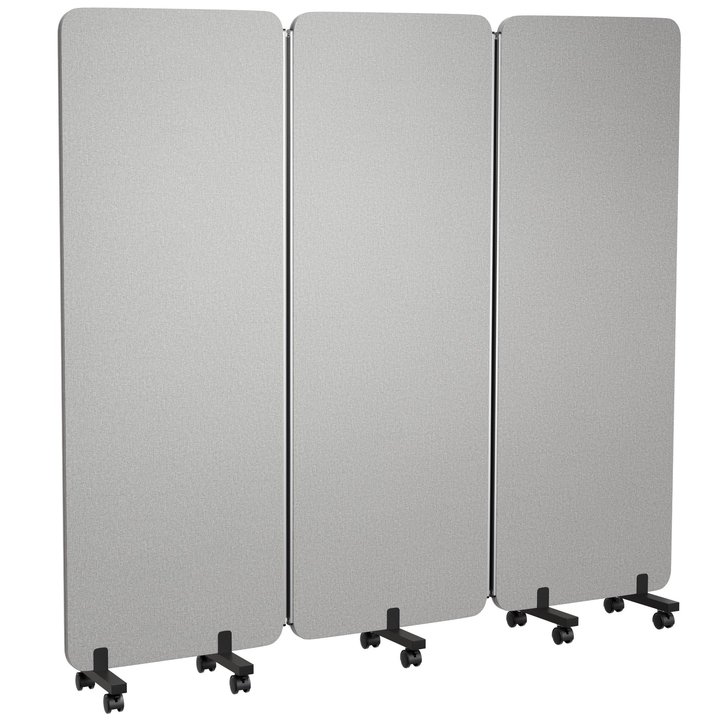 KERRAM 3 Panel Foldable Office Partitions, Mobile Cubicle Wall with Wheels, 71 x 66 Inch Noise Cancelling & Sound Proof Room Dividers Partition Wall, Aluminum Frame Gray