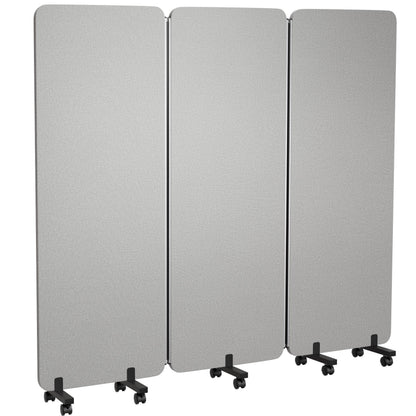 KERRAM 3 Panel Foldable Office Partitions, Mobile Cubicle Wall with Wheels, 71 x 66 Inch Noise Cancelling & Sound Proof Room Dividers Partition Wall, Aluminum Frame Gray