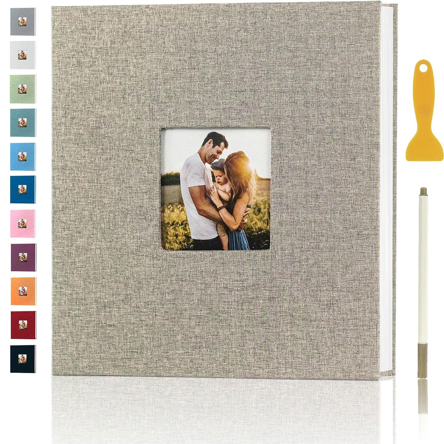 Photo Album Self Adhesive Pages for 4x6 5x7 8x10 Pictures Magnetic Scrapbook Photo Albums with Sticky Pages Books with A Metallic Pen for Baby Wedding Family 11x10.6 Yellow 40 Pages