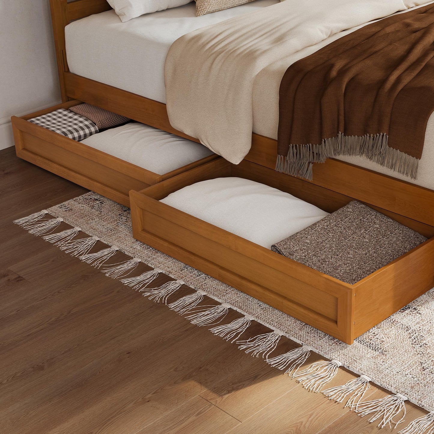 AFI, Andorra Queen Platform Bed with Panel Footboard & Storage Drawers, Light Toffee