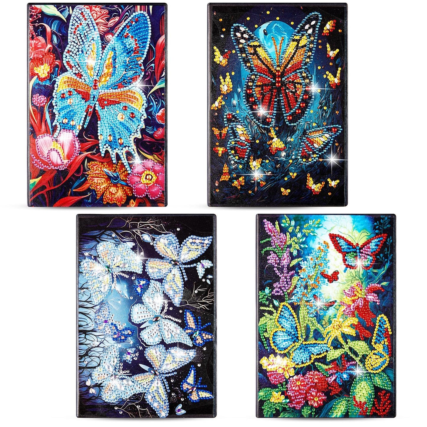 Fulmoon 4 Pcs Butterfly Diamond Art Notebook Kits for Adults 5.8 x 8.3 Inch Diamond Painting Kits for Beginner DIY 5D Gem Dots Journal Sketchbook Notepad for Christmas Birthday Drawing Painting