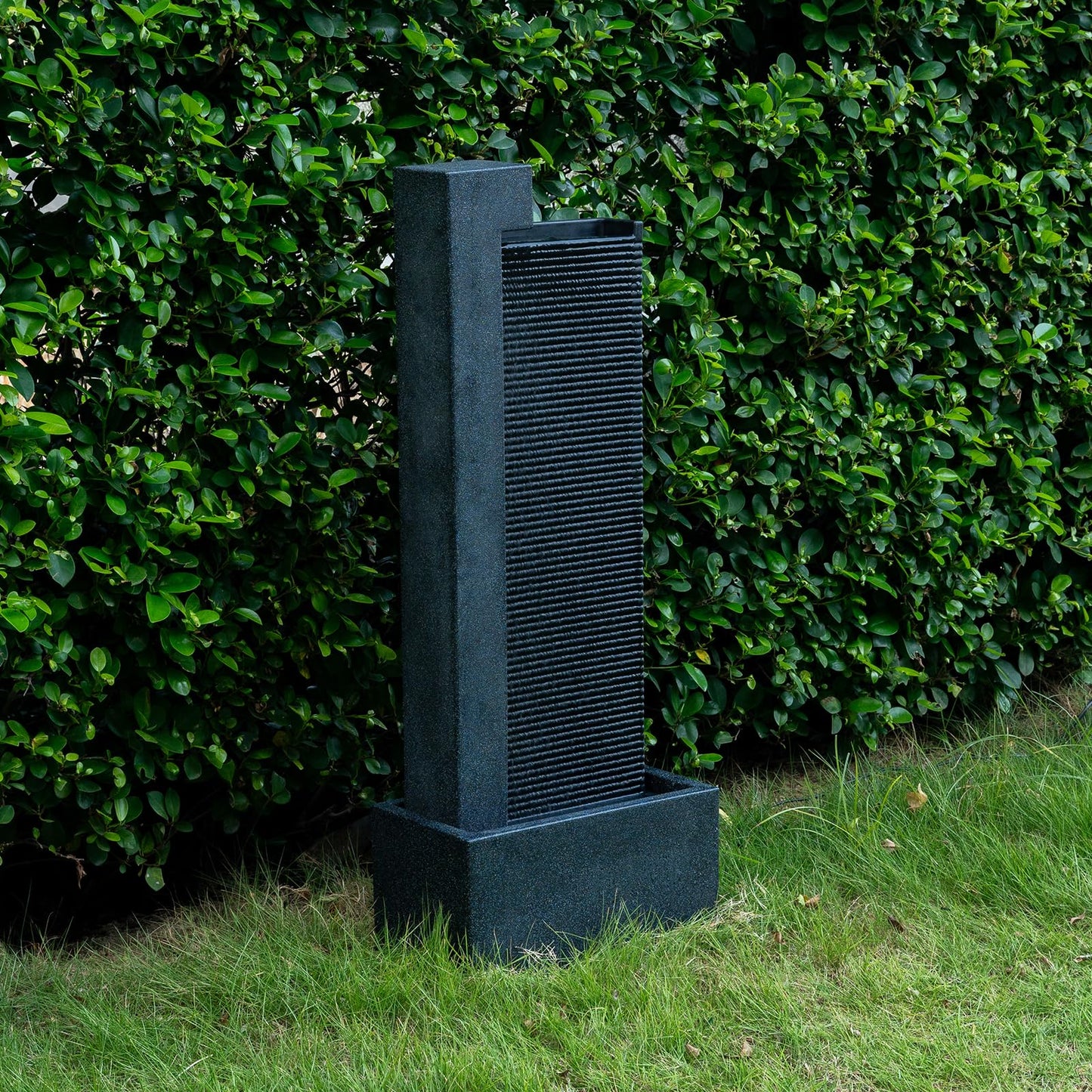 Puulye 39.76" H Outdoor Water Fountain Made with Eco-Friendly Recyclable Materials, Polyethylene Modern Waterfall Water Fountain Outdoor, Garden Decor with LED Light & Pump for Patio, Porch, Backyard