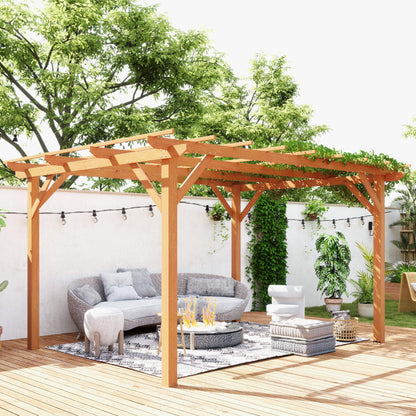 Outsunny 10' x 13' Outdoor Pergola, Wood Gazebo Grape Trellis with Stable Structure and Concrete Anchors for Climbing Plant Support, Garden, Patio, Backyard, Deck, Dark Brown