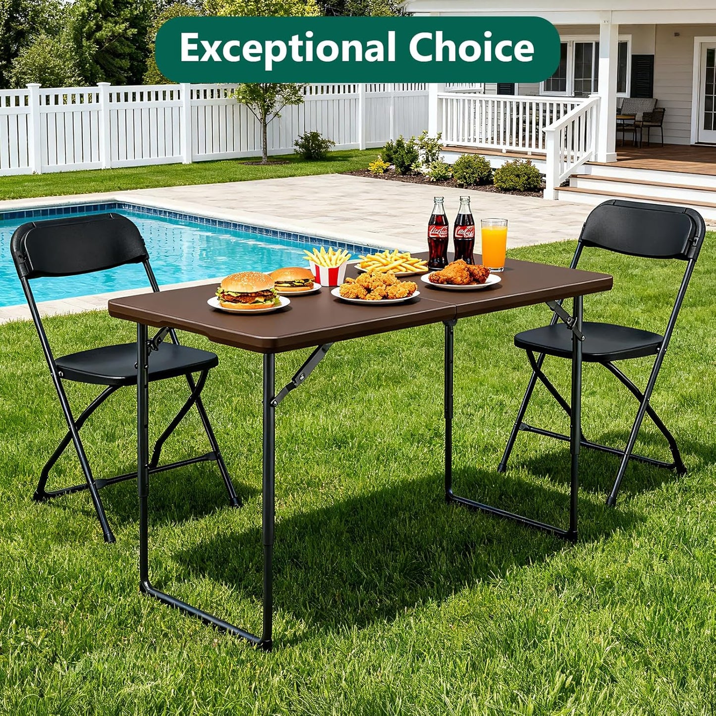 48" 24" Folding Table x - Heavy Duty Fold-in-Half Plastic Table with Adjustable Height, Portable Utility Tables