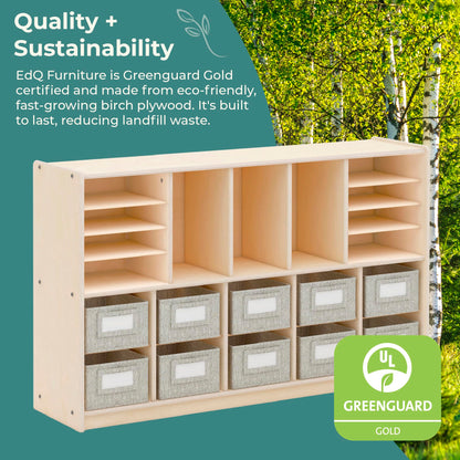 Guidecraft EdQ Shelves and 10 Bin Storage Unit- Natural: Multi-Functional Cube Storage Organizer or Bookcase, Wooden Cabinet for School and Home, Teacher's Book Cubby and Toy Shelf