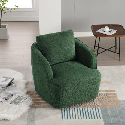 KEIKI 30" Boucle Round Accent Oversized Single Sofa Chair with High Resilience Cushion, Modern Style Upholstered Swivel Accent Barrel Chair, Lounge Armchair, Easy Assembly, for Living Room, Green