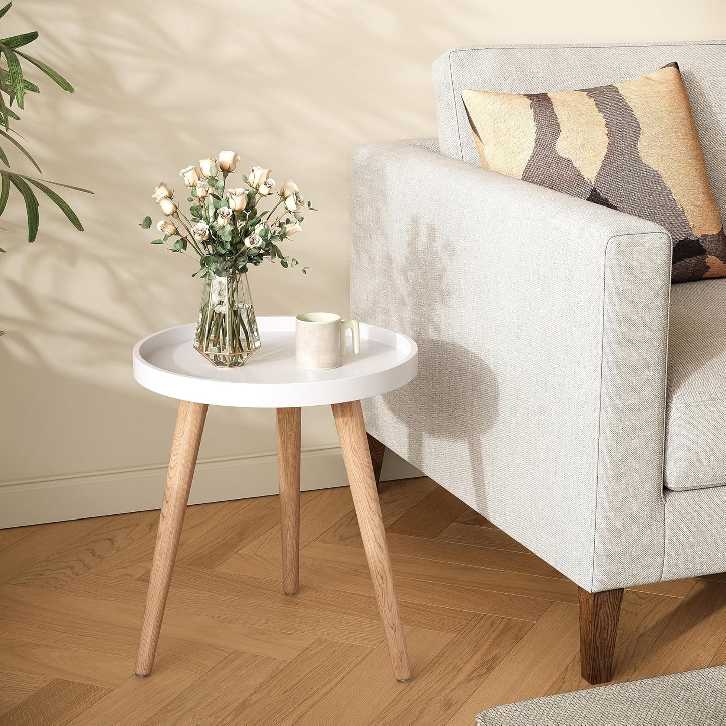 15 18 Inches Apicizon Round Side Table, White Tray Nightstand Coffee End Table for Living Room, Bedroom, Small Spaces