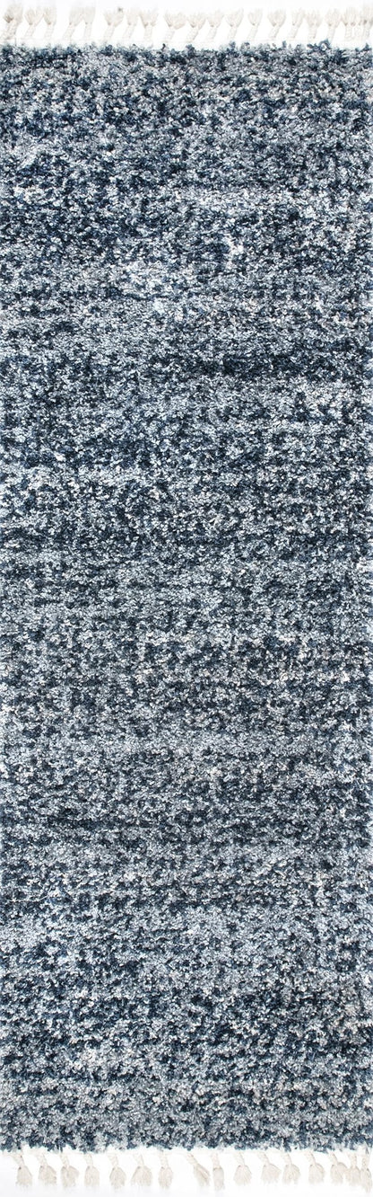 nuLOOM Brooke Shag Tasseled Area Rug - 2x8 Runner Shag Rug Casual Blue/Ivory Rugs for Living Room Bedroom Dining Room Nursery Entryway Hallway