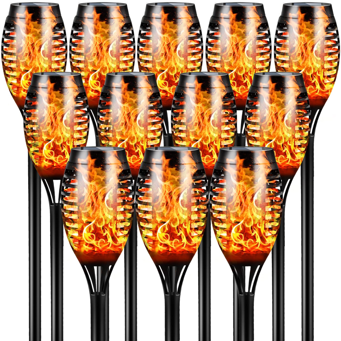 Otdair Solar Outdoor Lights, 12 Pack 12LED Solar Tiki Torches with Flickering Flame, IP65 Waterproof Mini Torch Lights Auto On/Off for Garden, Patio, Yard, Pathway