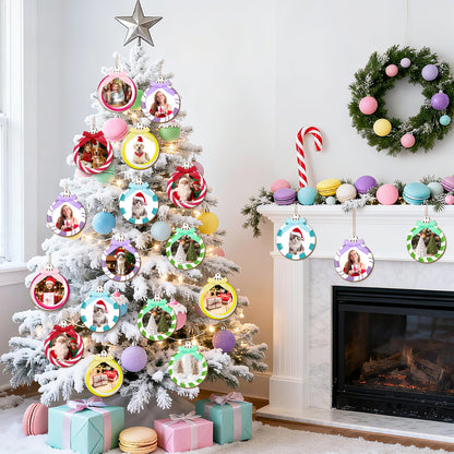 24 Pcs Wooden Candyland Photo Frame Ornaments, Picture Ornaments for Hanging, Candyland Decorations & Stockings Decor, DIY Keepsakes for Candyland Party (Macaron)