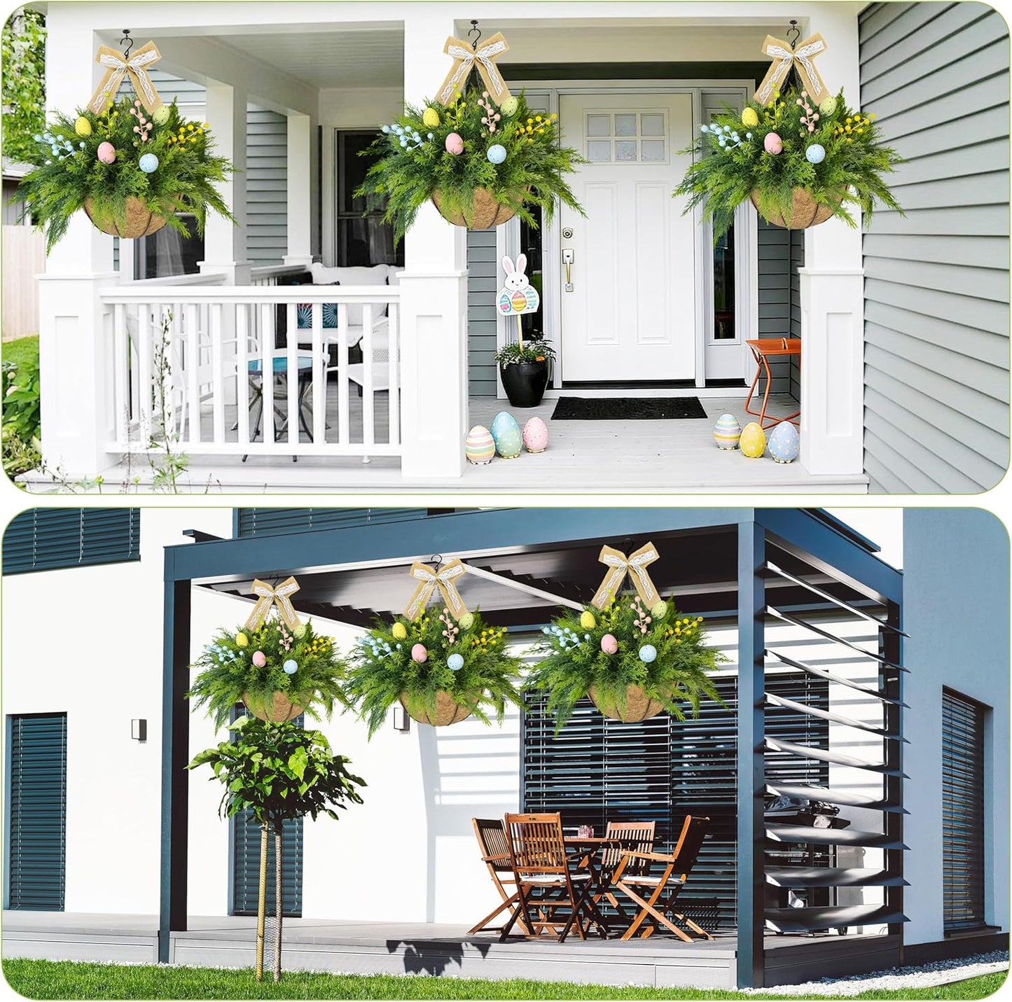 NSOPB Set 2 24 of Easter Artificial Hanging Plant Flower Baskets, Fake Planter Hanging with Pcs Cypress Leaves, Faux