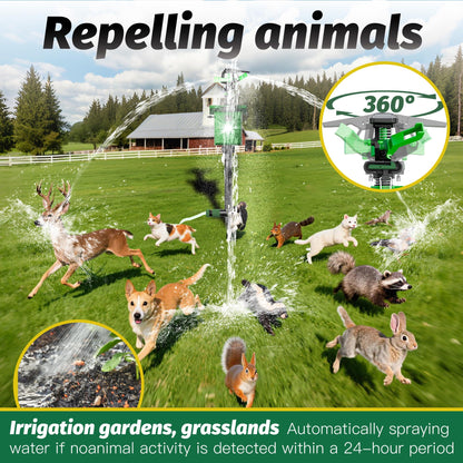 2 Pack Motion Activated Animal Repeller with Water Sprinkler and Flashing Light, Solar Powerd Deer Cat Repellent Outdoor Deterrent - Keep Rabbits Shunks Dog Raccoons Birds Away from Lawn and Garden